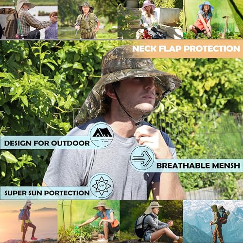 Solaris Small‑Head‑Fit Sun Hat with Neck Flap for Men & Women - color: Pine Woodland Camo, size: One Size