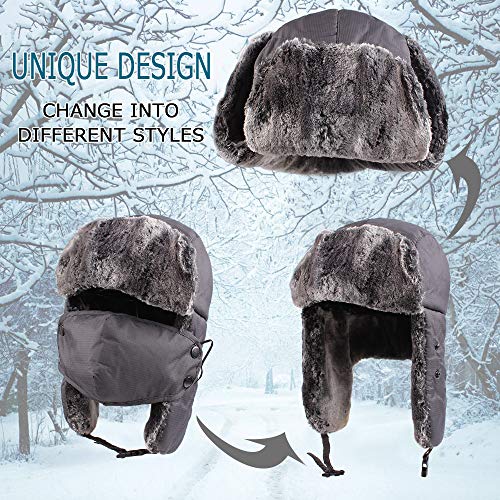 Winter Boy Trapper Trooper Hat Outdoor Warm Girls Ski Cap Windproof Mask Ear Flaps Hats for Kids - color: Gray-adult, size: One Size