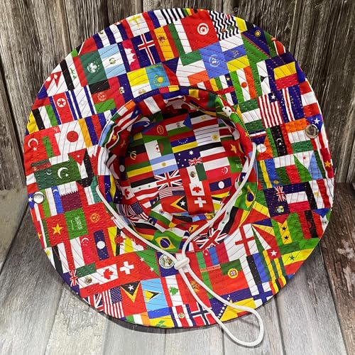 Funny Sun Hat for Men Women Wide Brim Bucket Hat Hiking Boonie Hat Summer Beach Fishing Caps - color: Worlds Flag