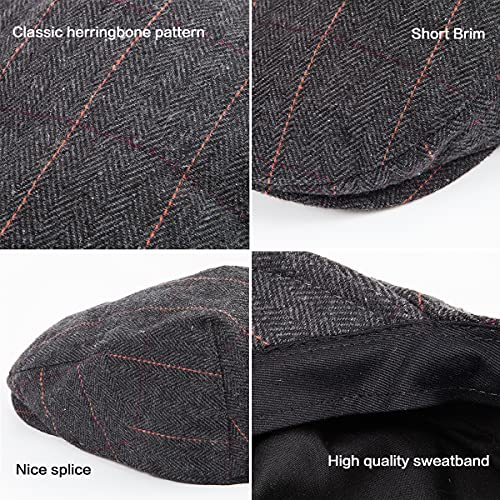 2-Pack Adjustable Newsboy Hats for Men Flat Cap Irish Wool Blend Tweed - color: Plaid Black+dark Brown 2pack, size: Large-X-Large