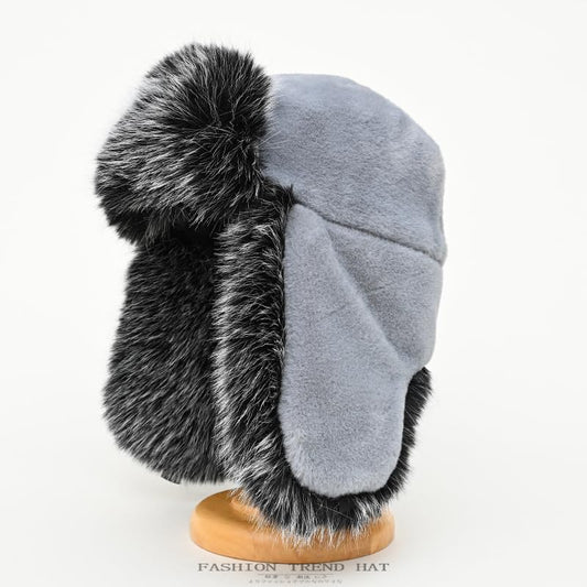 Winter Fuzzy Knit Trapper Hat with Faux Fur Earflap Fleece Lined Windproof Russian Ushanka Cap Ski Snow Hunting Hat - color: Fleece-gray