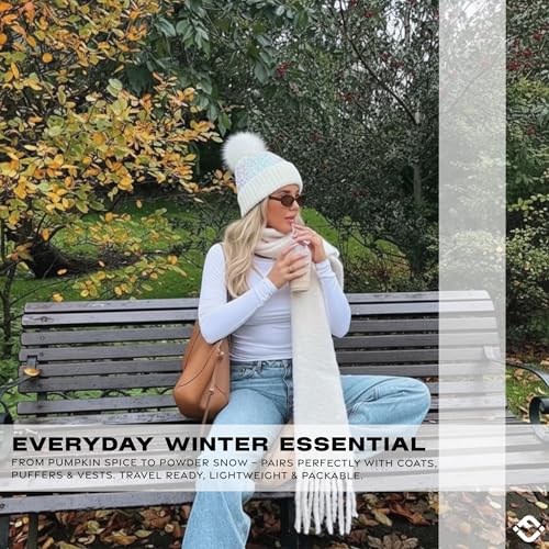 Funky Junque Women's Sequin Pom Beanies – Soft Knit Sparkly Bling Winter Hats for Women, Faux Fur Pom Glitter Sparkle Hat - color: Chunky Sequin - White