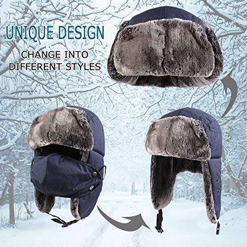Winter Boy Trapper Trooper Hat Outdoor Warm Girls Ski Cap Windproof Mask Ear Flaps Hats for Kids - color: Navy-adult, size: One Size