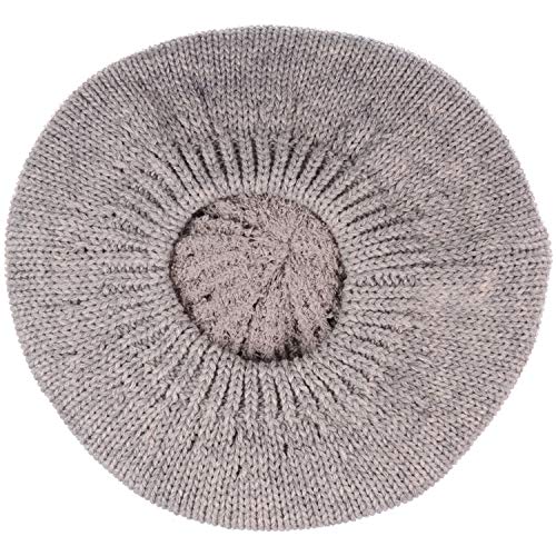 BYOS Womens Winter Cozy Cable Fleece Lined Knit Beret Beanie Hat (Set Available) - color: Heather Dk.beige Ribbed Solid Button