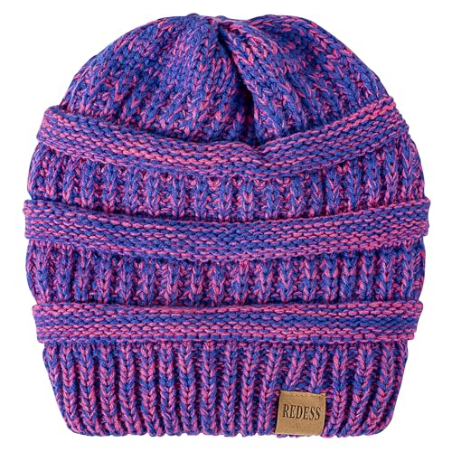 REDESS Slouchy Beanie Hat for Men and Women Winter Warm Knit Hat Chunky Soft Oversized Cable Cap - color: Robyal Blue