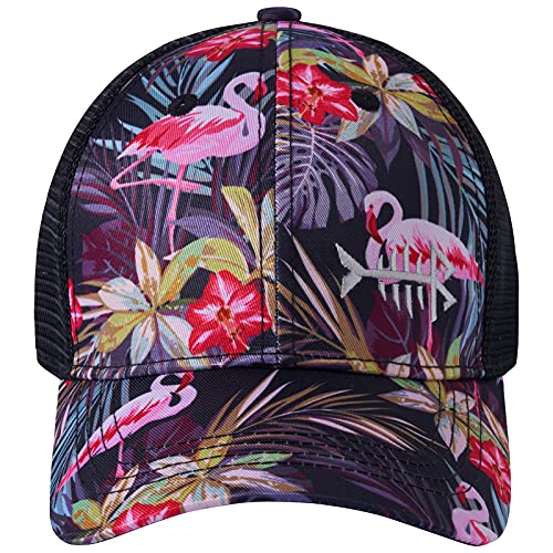 BASSDASH Altimate Fishing Hat Mesh Back for Men Women Adjustable Baseball Trucker Cap - color: Black/Flamingo