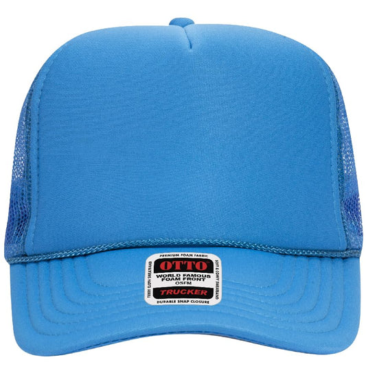 Otto Cap 5-Panel High Crown Mesh Back Trucker Hat - color: Neon Blue