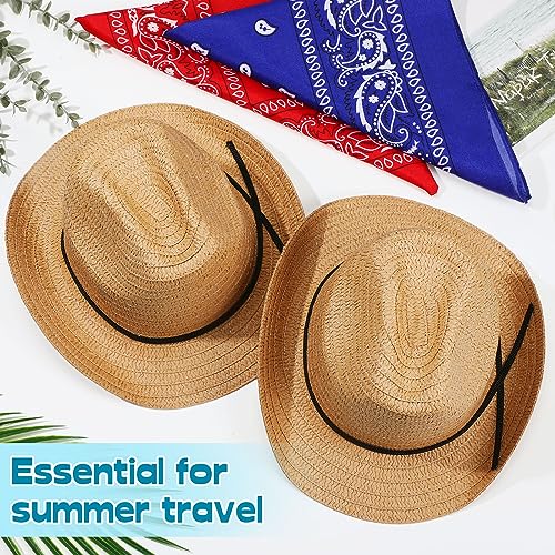 SATINIOR 12 Set Kids Cowboy Hats Bulk with Bandanas - color: Khaki