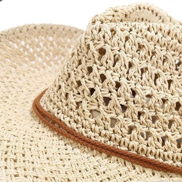 Men's Floppy Packable Straw Hat Beach Cap Newsboy Fedora Sun Hat, Big Brim, Adjustable Chin Strap - color: Beige-a