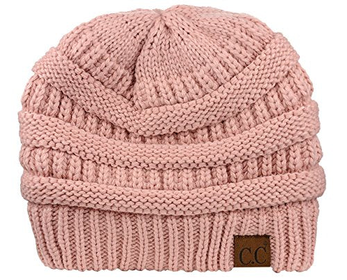 C.C Unisex Chunky Soft Stretch Cable Knit Warm Fuzzy Lined Skully Beanie - color: Indi Pink