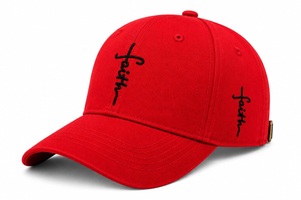 Christian Faith Cross Hats, Embroidered Baseball Caps for Men & Women - color: Red