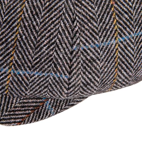 Men's Wool Newsboy Cap 8-Panel Tweed Taxi Hat Herringbone Gatsby Flat Hats - color: Gray