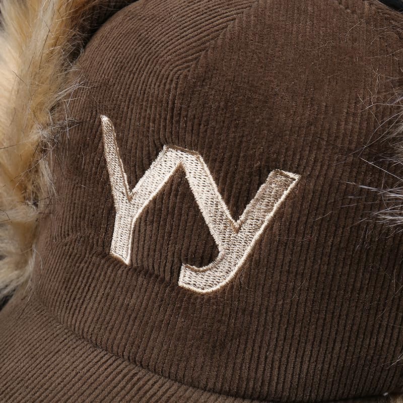 URAWOW Faux Fur Baseball Cap Women Winter Fall Grunge Aespa NINGNING Same Style Trapper Hat Plush Retro Fashion Ear Warmer - color: Military Green B