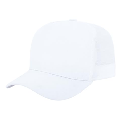 ZH 12 Pack Seamless Mesh Back Baseball Caps, 5 Panel Trucker Hats Bulk for Men and Women，Blank Caps - color: White