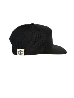 Black 6 Panel Snapback Hat with Green Logo Plaid Underbrim