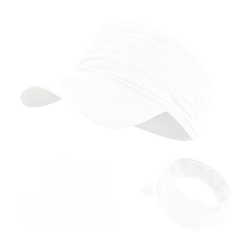 Visor Hats for Women Men Beach Sun UV Protection Wide Brim Lightweight with Ponytail - color: White