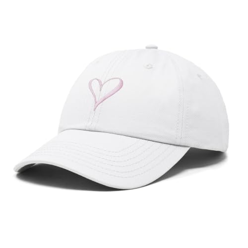 Hand Drawn Heart Hat Womens Embroidered Baseball Cap - color: White