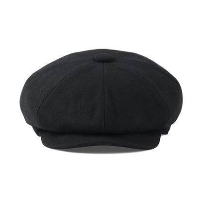 FEINION Men 8 Panel Herringbone Wool Newsboy Cap - color: Black, size: 7 1/8