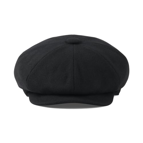 FEINION Men 8 Panel Herringbone Wool Newsboy Cap - color: Black, size: 7 3/8