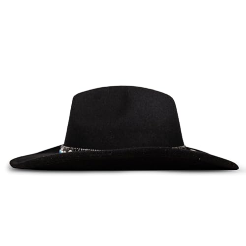 Lucky Brand Womens Ranger Hat | Wide Brim | Felt | Rancher | Americana | Western Inspired | Classic | Fashion | Cowboy - color: Cowboy W/ Turquosie Band - Black