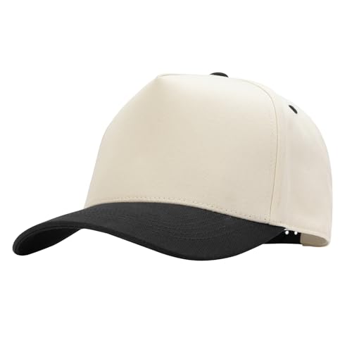MEINICY Vintage Trendy Trucker Hat, 5-Panel Plain Snapback Hat - color: Beige Black