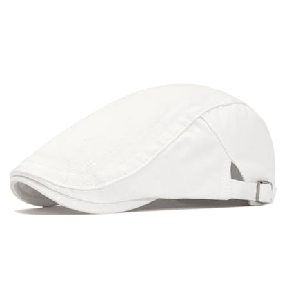 meioro Men's Cotton Newsboy Hat Striped Texture Adjustable Flat Cap - color: White