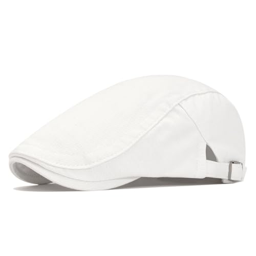 meioro Men's Cotton Newsboy Hat Striped Texture Adjustable Flat Cap - color: White