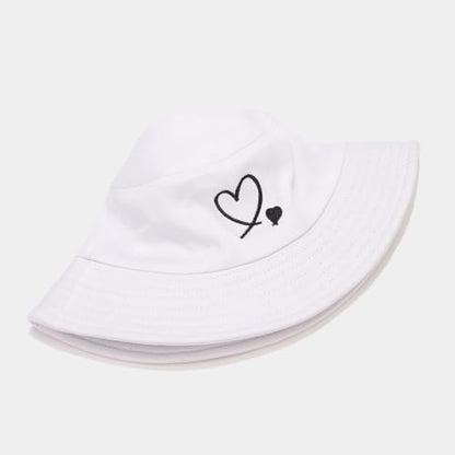 XYIYI Fashion Embroidery Bucket Hat Cotton Beach Fisherman Hats for Women Girls - color: Double Heart White