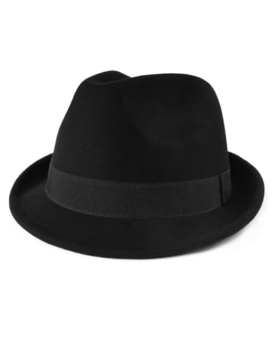 Zylioo XXL XL L Fedora Hat for Men Women, 1920s Short Brim Felt Trilby Hat - color: Black, size: 7 3/4