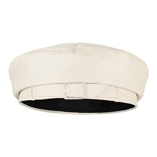 Women Buckle Spring Fall Winter Faux Leather Beret Classic British Style Hat - color: White