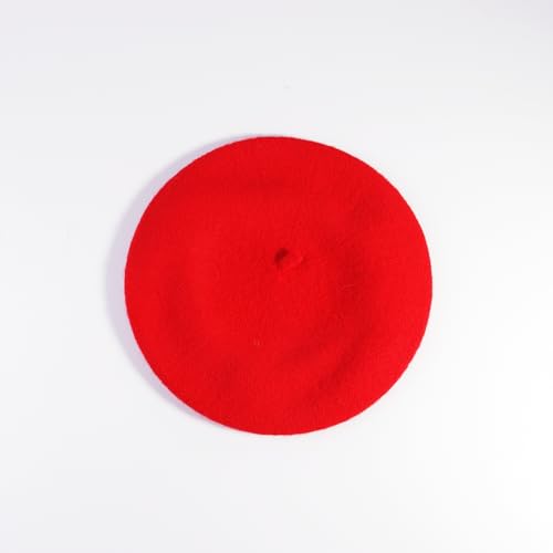 French Style Acrylic Beret - Solid Color Wool-Look Classic Winter Beanie Hat - color: Red