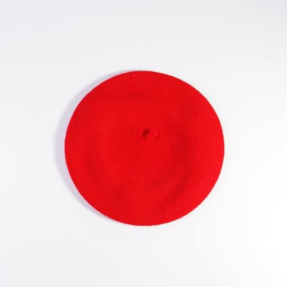 French Style Acrylic Beret - Solid Color Wool-Look Classic Winter Beanie Hat - color: Red