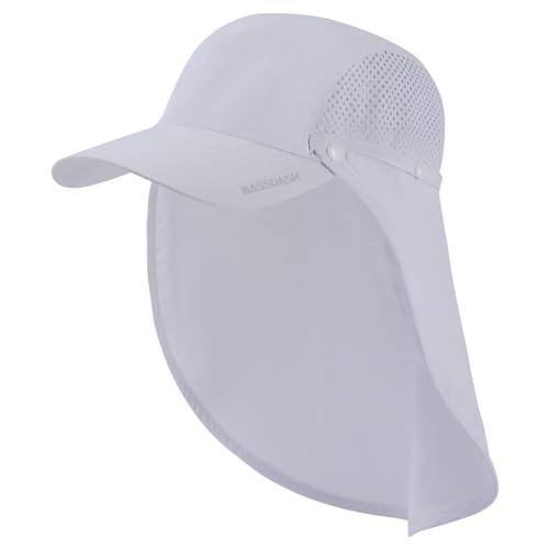 BASSDASH UPF 50+ Fishing Hat, Baseball Cap with Removable Neck Flap - color: White With Unfoldable Brim