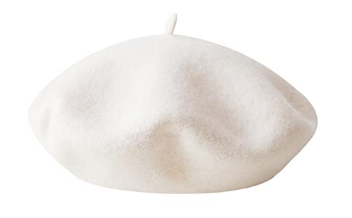 Kids Girls French Beret Hat Artist Hat Solid Warm Beanie Cap Winter Autumn - color: Off-white