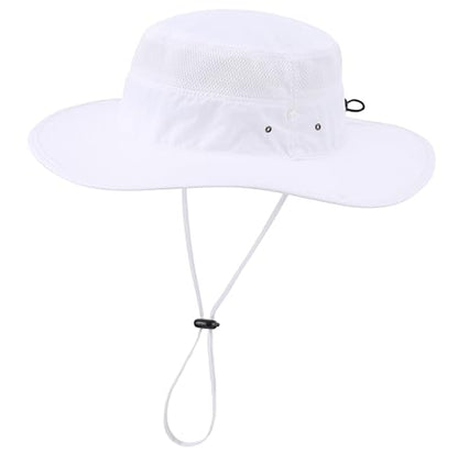 Connectyle UPF 50+ Wide Brim Sun Hat for Men Breathable Cowboy Boonie Hats Outdoor Bucket Hat for Fishing Hiking Safari - color: White