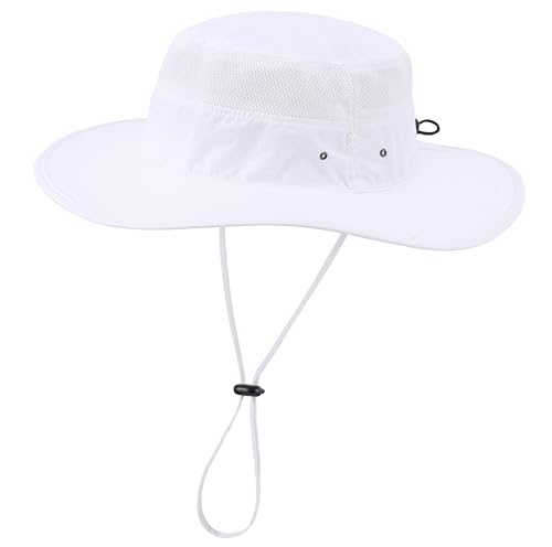 Connectyle UPF 50+ Wide Brim Sun Hat for Men Breathable Cowboy Boonie Hats Outdoor Bucket Hat for Fishing Hiking Safari - color: White