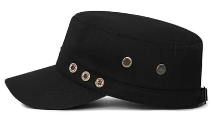 Initlove Cadet Army Cap Military Unisex Flat Top Hat for Men Women - color: 3 Button Black