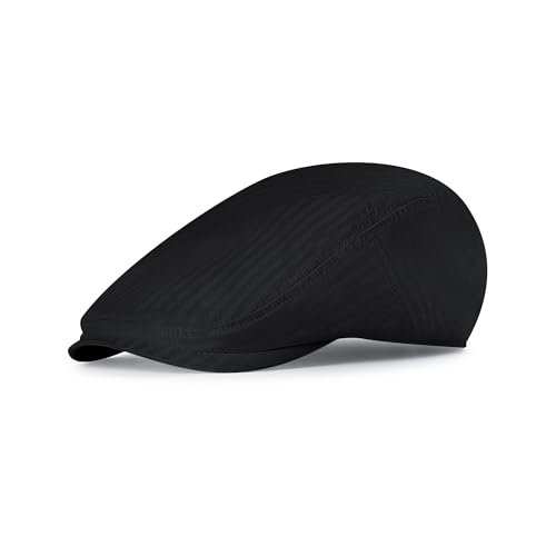 Men's Newsboy Flat Cap 100% Cotton Gatsby Ivy Golf Cabbie Hunting Summer Hat - color: Black, size: Medium