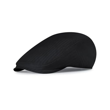 Men's Newsboy Flat Cap 100% Cotton Gatsby Ivy Golf Cabbie Hunting Summer Hat - color: Black, size: Medium