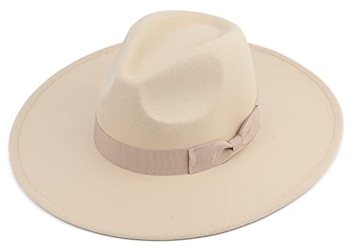 Pro Celia Big Wide Brim Women Fedora Hat - color: Rice