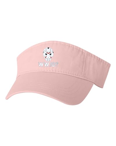 Go All Out WWJD? What Would Jason Do Funny Horror Movie Bucket Ponytail Visor Embroidered Cap Dad Hat - color: Pink