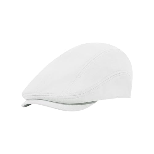 100% Cotton Newsboy Cap for Men Adjustable Flat Gatsby Ivy Cabbie Beret Hat for Summer Driving Hunting - color: White-bb, size: Medium