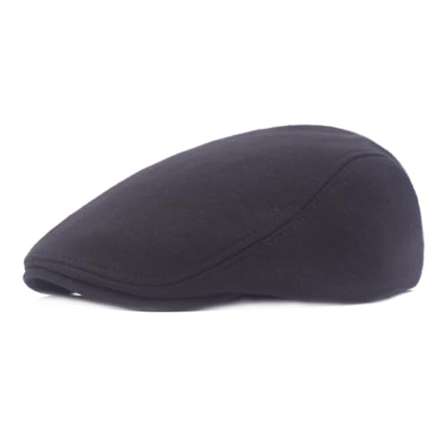 PHEZEN Men Cotton Flat Cap Ivy Gatsby Newsboy Hat Summer Driving Scally Cap Beret - color: Black