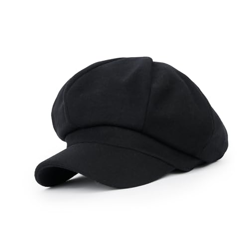 ililily Washed Cotton Newsboy Cabbie Cap Corduroy Duck Bill Flat Hunting Hat - color: Wool Black
