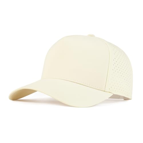 BOTVELA Men Adjustable Snapback Laser Cut Mesh Baseball Cap - color: Beige