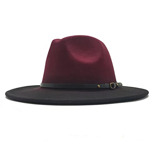 Willheoy Wide Brim Fedora Hats for Women & Men Two Tone Felt Hat Gradient Dress Hat - color: Wine