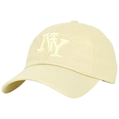 NY 3D Embroidered Dad Hat - New York Baseball Cap - color: Cream Cream