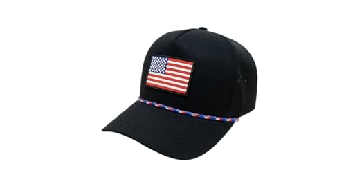 USA American Flag Golf Hat, Performance Rope Cap, Patriotic USA Hat – Adjustable, Breathable - color: Usa Black