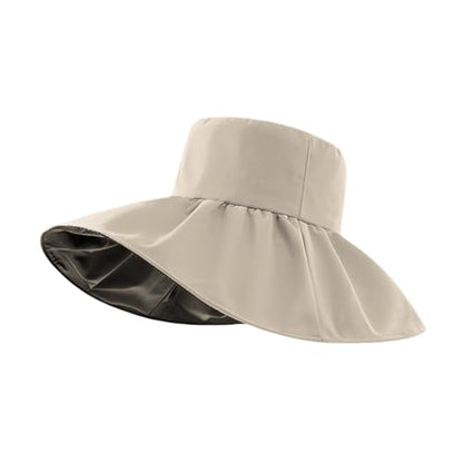 Women Summer Rain UV UPF 50 Sun Protection Wide Brim Hat - Foldable Bucket Sun Hat - color: Khaki