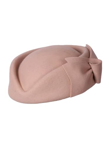 HIMESPORT Wool Felt Bowler Fascinators Hats for Women Ladies Female Elegant Wedding Tea Party Beret Hat with Bowknot - color: Pink